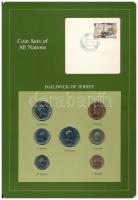 Jersey 1984-1985. 1P - 1Ł (7xklf), Coin Sets of All Nations forgalmi szett felbélyegzett kartonlapon T:1,1- patina Jersey 1984-1985. 1 Penny - 1 Pound (7xdiff) Coin Sets of All Nations coin set on cardboard with stamp C:UNC, AU patina