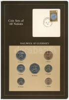 Guernsey 1979-1982. 1P - 1Ł (7xklf), Coin Sets of All Nations forgalmi szett felbélyegzett kartonlapon T:1,1- Guernsey 1979-1982. 1 Penny - 1 Pound (7xdiff) Coin Sets of All Nations coin set on cardboard with stamp C:UNC, AU