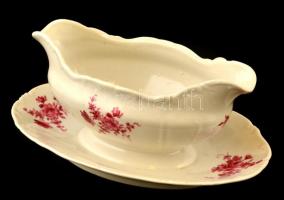 Zsolnay virág mintás szószos tál, matricás, jelzett, kopott, 22×14 cm