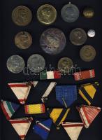 Cca. 1800-as évek végétől cca 1950-ig 9db katonai érdemérem, benne 8db osztrák-magyar, ill. magyar + 1db szovjet + 3klf katonai gomb + 13db régi szalag kitüntetésekhez T:vegyes