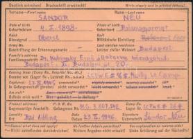1946 Hadifogoly kártya Bad Aiblingből Budapestre, német és angol nyelven
