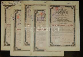 1881. 1000Ft járadékkölcsön (10x) bennük 3klf német szignettával (klf színvariánsokban) + cseh érvényesítő bélyegzővel