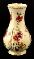 Zsolnay virágmintás porcelán váza, kézzel festett, jelzett, hibátlan, m: 18 cm