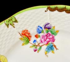 Herendi Viktória mintás süteményes készlet, kézzel festett, jelzett, hibátlan, d:22 cm, d: 17,5 (6×)