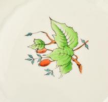 Herendi csipkebogyó mintás süteményes készlet, kézzel festett, jelzett, hibátlan, d:19 cm, (6×), tál...