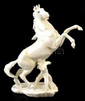 Ens fehér mázas porcelán ló figura, jelzett, hibátlan, m: 25 cm