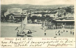 1902 Crikvenica, Cirkvenica; Grand Hotel Erzherzog Josef mit Bad / hotel and beach