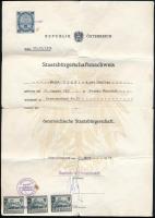 1951 Osztrák állampolgársági bizonyítvány burgenlandi férfinak és Bernstein 4 db fotót tartalmazó ismertető számlával