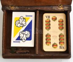 Ördög Bibliája feliratú, könyv formájú fadoboz két pakli kártyával 15x18 cm