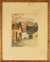 Paulovits Pál (1892-1975): Utolsó levelek, Tabán. Színezett rézkarc, papír, jelzett, üvegezett keretben, 28×22 cm