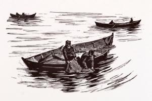 Suomi Finland. Ravensburg, 1954, 9 fametszetről készített illusztrációt tartalmazó mappa. Egészvászo...