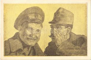 "Ruszki: Béke lesz!", I. világháborús magyar és orosz katona / WWI Hungarian and Russian soldier, peace propaganda s: Lázár Oszkár (14,5 cm x 9,5 cm)