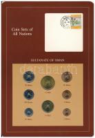 Omán 1970-1984. 2b-1/2R (8xklf), Coin Sets of All Nations forgalmi szett felbélyegzett kartonlapon T:1,1- Oman 1970-1984. 2 Baisa - 1/2 Rial (8xdiff) Coin Sets of All Nations coin set on cardboard with stamp C:UNC, AU