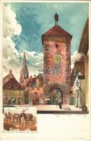 Freiburg, Schwabenthor, Bild auf der Stadtseite des Thurms, Verlag der Hofkunsthandlung J. Velten / city gate, picture on the city side of the tower s: Kley