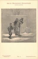 Schneeballwerfen, Aus A. Hendschel's Skizzenbuch No. 2., Verlag v. M. Hendschel / snowball throwing