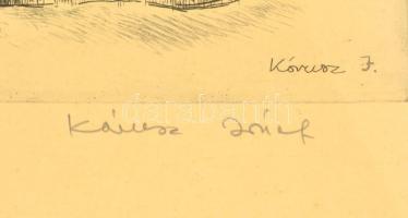 Kórusz József (1927-2010): Itatás. Rézkarc, papír, jelzett, üvegezett keretben, 29×39 cm