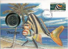 Cook-szigetek / Penrhyn 1992. 1$ felbélyegzett borítékban, bélyegzéssel, német nyelvű leírással T:1  Cook Islands / Penrhyn 1992. 1 Dollar in envelope with stamp and cancellation, with German description C:UNC
