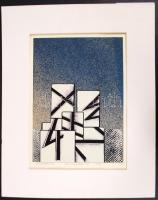 Csáji Attila (1939-): Rovásjelek XIII. E-print 5/25, papír, jelzett, 32×24 cm paszpartuban