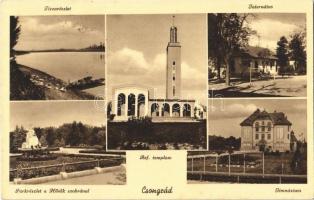 1940 Csongrád, Tisza részlet, Református templom, Internátus, Park, Hősök szobra, emlékmű, Gimnázium. Kiadja Végh Ervin