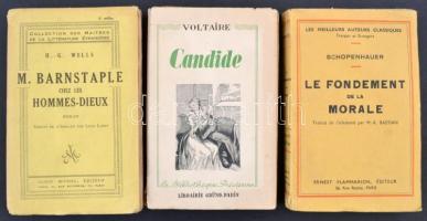 3 db francia nyelvű könyv: Candide, Wells: M. Barnstaple, Schopenhauer: Le fondement de la morale.