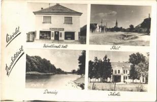 1946 Dunakiliti, Moson-Kiliti; Fő utca, Iskola (Batthyány kastély), Dunaág, Szövetkezeti bolt, Földmívesszövetkezet üzlete