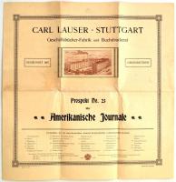 cca 1910 Carl Lauser Stuttgart. Geschäftsbücher-Fabrik und Buchdruckerei cég nagyméretű prospektusa, német nyelven.