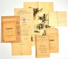 cca 1879-1947 Vegyes papírrégiség tétel, benne különféle papírokkal, nyomtatványokkal.