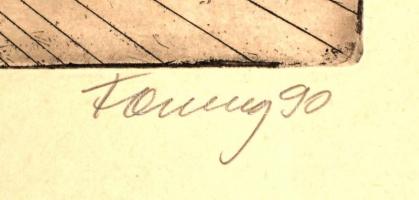 Fanny90 jelzéssel: Ady/Magányos lovas, rézkarc, jelzett, számozott (EA XV/IV), feltekerve, gyűrődésn...