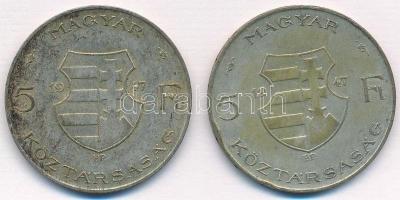 1947. 5Ft Ag "Kossuth" (2x) T:2,3 patina, ph. Adamo F8.1