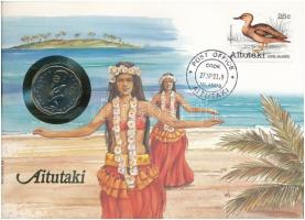 Cook-szigetek / Aitutaki 1992. 1$ felbélyegzett borítékban, bélyegzéssel, német nyelvű leírással T:1  Cook Islands / Aitutaki 1992. 1 Dollar in envelope with stamp and cancellation, with German description C:UNC