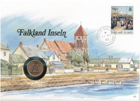 Falkland-szigetek 1987. 1p felbélyegzett borítékban, bélyegzéssel, német nyelvű leírással T:1  Falkland Islands 1987. 1 Penny in envelope with stamp and cancellation, with German description C:UNC