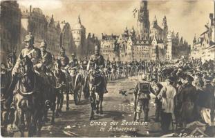 Einzug der Deutschen in Antwerpen / WWI military, entry of the German troops into Antwerp (EK)