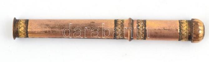 cca 1900 réz tűtartó, jelzés nélkül, h: 9,5 cm