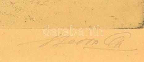 Beron Gyula (1885-1971): Házak. Rézkarc, papír, jelzett, üvegezett keretben, 29×38 cm