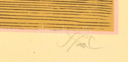 Szász Endre (1926-2003): Búcsú. Szitanyomat, papír, jelzett, üvegezett keretben, 29×43 cm