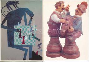 22 db MODERN motívum képeslap: sakk, érdekes és vegyes anyag / 22 modern Chess motive postcards