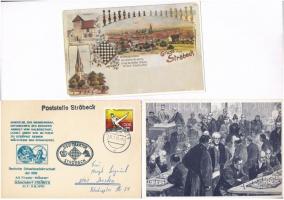 3 db MODERN motívum képeslap: német sakk / 3 modern Chess motive postcards, German, Ströbeck