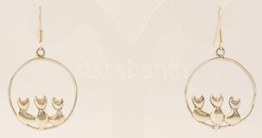 Ezüst(Ag) három cica fülbevalópár, jelzett, kis eltéréssel, d: 2,8 cm, nettó: 3,4 g