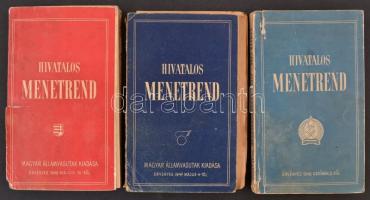 1947-1950 MÁV 3 db Hivatalos menetrendkönyv. Borítók szakadozottak.