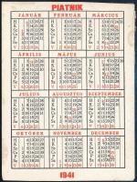 1941 Piatnik BÚÉK kártyanaptár. Teteje levágott, ragasztónyommal 8,5x6,5 cm
