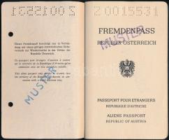 cca 1980 Osztrák hontalan útlevél Fremdenpass. Érvénytelenítve