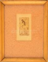 Dobos Lajos (1921-2012): A majom. Rézkarc, papír, jelzett, üvegezett keretben, 9×5 cm