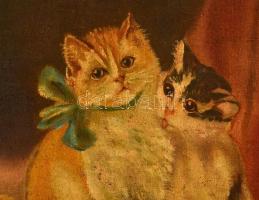 Ott János (?-?):  Macska arisztokraták. Olaj, vászon, (foltos, kifakult), hibás keretben, 50×70 cm