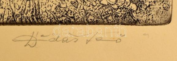 Dudás Jenő (1900-1991): Esti szürkület. Rézkarc, papír, jelzett, 38×33 cm