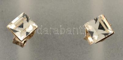 Ezüst(Ag) négyszögletes köves fülbevalópár, jelzett, 0,4×0,4 cm, bruttó: 0,5 g