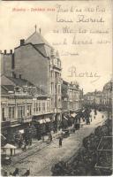 1921 Miskolc, Széchenyi utca, Lövy József Fia üzlete, Abraham fényképészete, villamos, Hitelintézet palotája. Kiadja Ferenczi B. (EK)