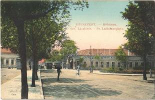 1913 Budapest X. Kőbánya, Szent László tér, Otthon kávéház, villamosok