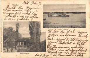 1905 Piszke (Lábatlan), Hajópénztár, Dunai látkép, gőzhajó. Kardos Dezső kiadása (fl)
