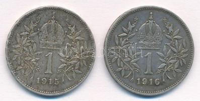 Ausztria 1915-1916. 1K Ag "Ferenc József" (2xklf) T:2 Austria 1915-1916. 1 Corona Ag "...