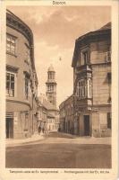 1931 Sopron, Templom utca, Evangélikus templom, Varga József üzlete. Kiadja Lobenwein Harald fényképészete